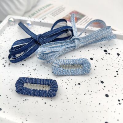 爱买就淘0.3厘米双面牛仔丝带宠物狗狗发夹 diy材料配件包边