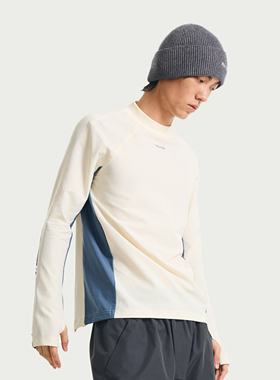 Halcyon 山系户外华夫格拼色长袖T恤男圆领休闲运动透气打底衫