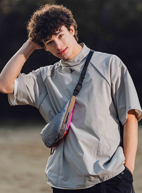 Halcyon 户外运动透气短袖T恤男夏季宽松速干凉感反光侧拉链上衣