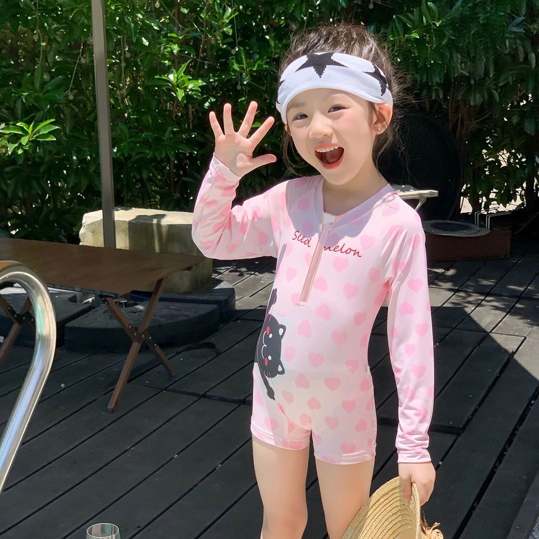女童泳衣2026新款儿童连体三角长袖防晒速干中大童女孩游泳衣