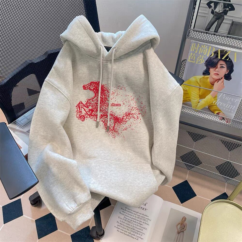 女童加绒卫衣冬季中大童一体绒本命年冬装女孩加厚马到成功男童装