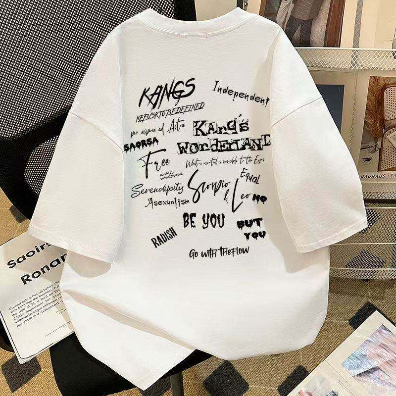 美式潮牌字母印花短袖T恤男女童通用纯棉宽松潮流百搭中大童上衣