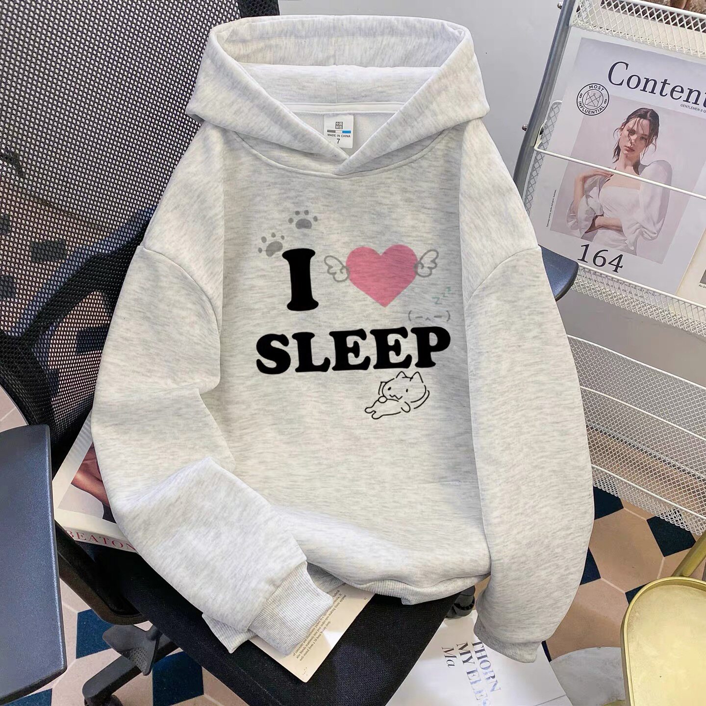 女童简约风重磅加绒灰色连帽卫衣中大童秋冬新款潮牌儿童外套上衣