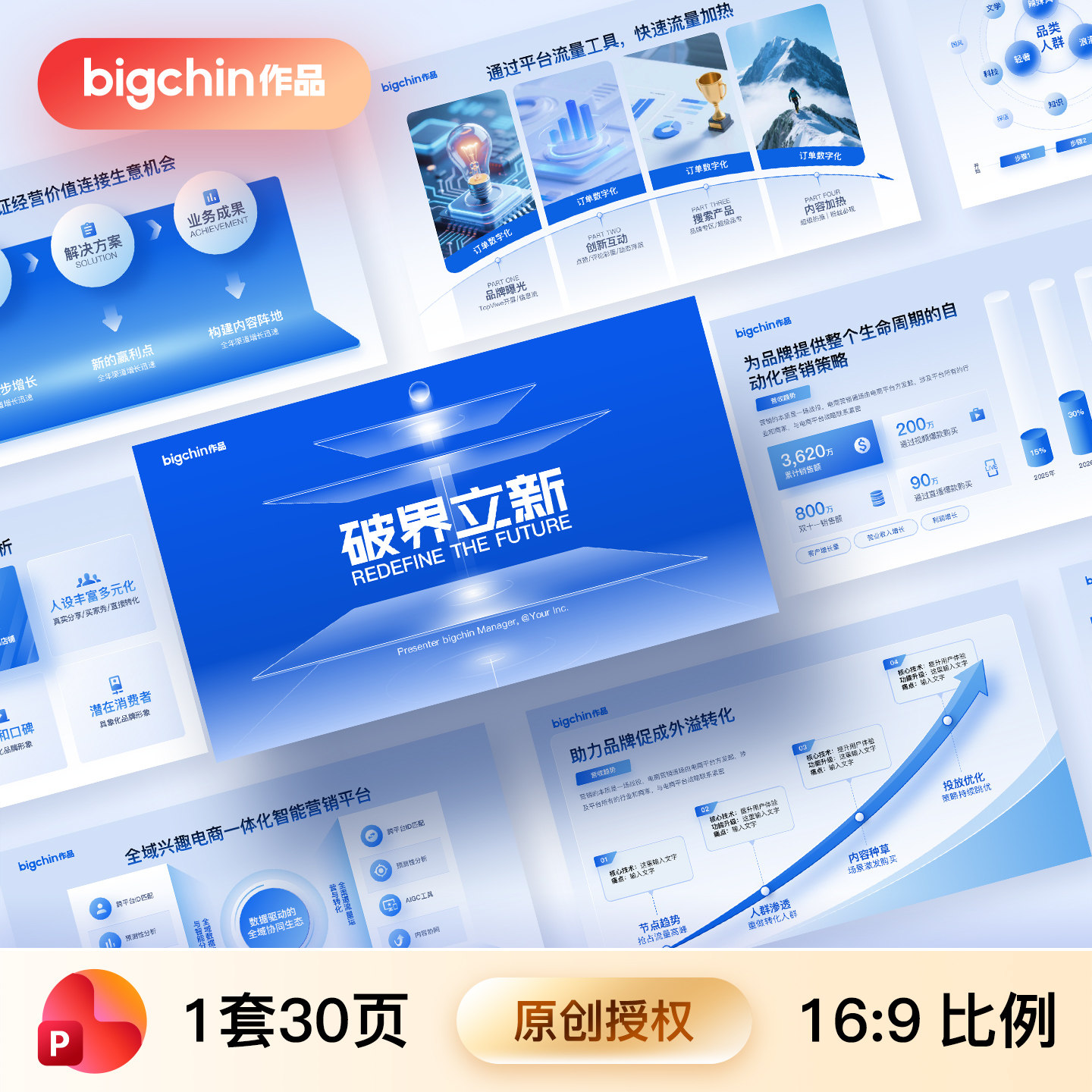 高级感蓝色专业PPT模板述职报告