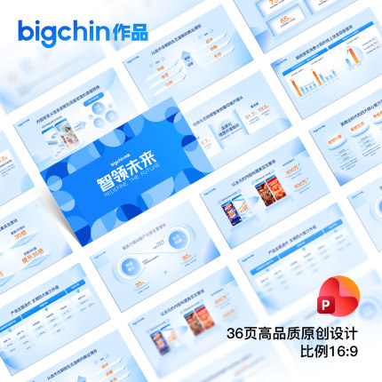 bigchin原创PPT模板高级感36页蓝色专业品质工作汇报总结晋升分享