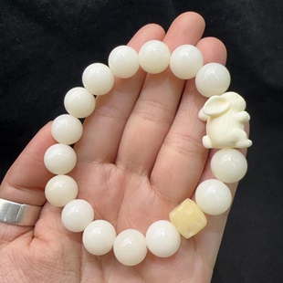 12MM白玉菩提搭配象牙果兔子菩提根奶酪手链手串