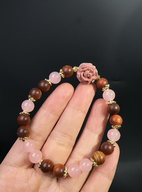 血柏木粉色玫瑰花8m崖柏木琉璃手链马逊爆款女士粉色小清新