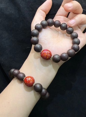 12MM降真香搭配大漆15MM文玩手链情侣款手串