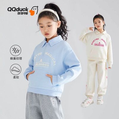 QQduck可可鸭春季新款女童卫衣长袖polo衫中大童翻领套头上衣休闲