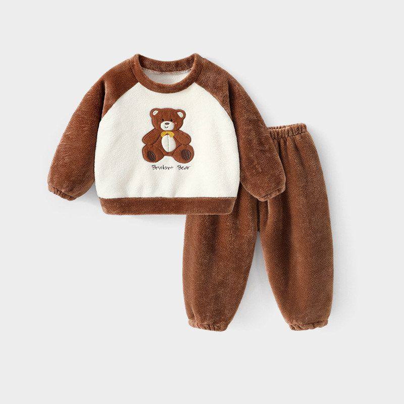 儿童睡衣新款加绒加厚珊瑚绒男女童宝宝家居服套装保暖睡衣秋冬装