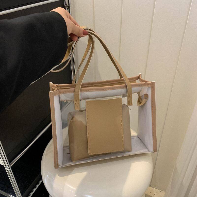 透明果冻大包包女时尚PVC单肩子母包2023新款夏季爆款防水托特包