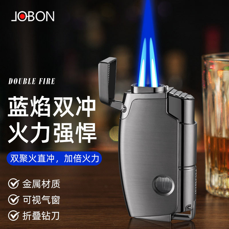 双直冲充气打火机创意个性男士砂轮明火送礼雪茄定制金属艾灸专用