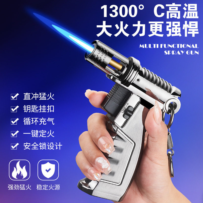 手握式可定火倒置蓝焰多用途高温直冲充气点艾灸专用打火机雪茄