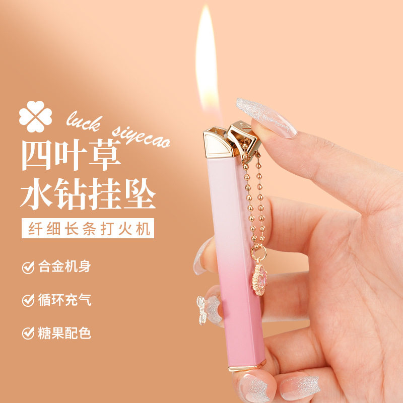 女生水钻吊坠细支小巧便携迷你打火机充气防风耐用创意女士火机