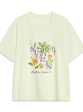 Lining/李宁正品2023新款女子印花针织透气圆领短袖T恤AHST192