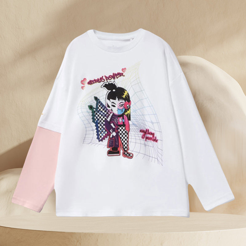 李宁童装秋季女童纯棉圆领打底T恤女孩长袖文化衫卫衣YHSR304