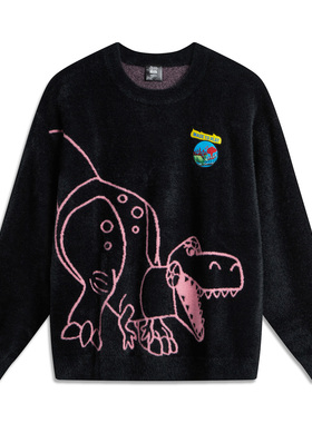 李宁正品抱抱龙联名系列男女同款时尚圆领套头卫衣AMBU212