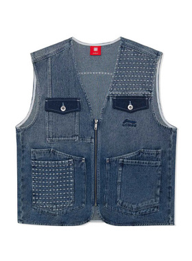 新品中国李宁秋冬潮流运动休闲男子水洗牛仔马甲AMDR041