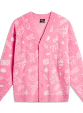 李宁正品抱抱龙联名系列男女同款时尚开衫编织衫AMBU214