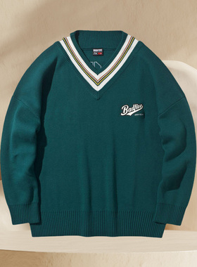 中国李宁正品 BADFIVE怒放 男 套头V领时尚毛衣编织衫 AMBP007