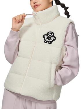 李宁正品新款女子运动休闲时尚潮流绒面立领保暖羽绒马甲AYMS088