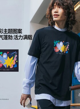 Lining/李宁正品男子时尚潮流宽松休闲透气圆领短袖T恤AHST459