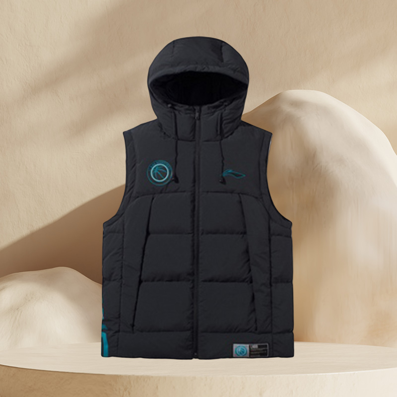 李宁冬季新款羽绒马甲篮球连帽防风保暖白鸭绒运动服 AMRQ021