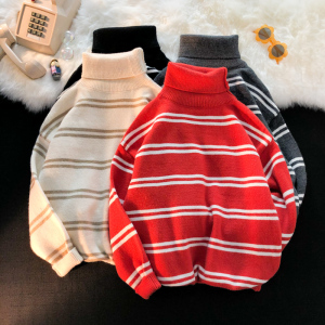 条纹毛衣男士宽松高领针织衫加厚打底衫1212-M213图片
