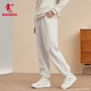 乔丹摇粒绒休闲女生白色长裤 2025秋冬保暖舒适运动居家收口直筒裤