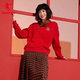 乔丹日日有财红色卫衣女款2026春季新款马年本命年新年款针织上衣