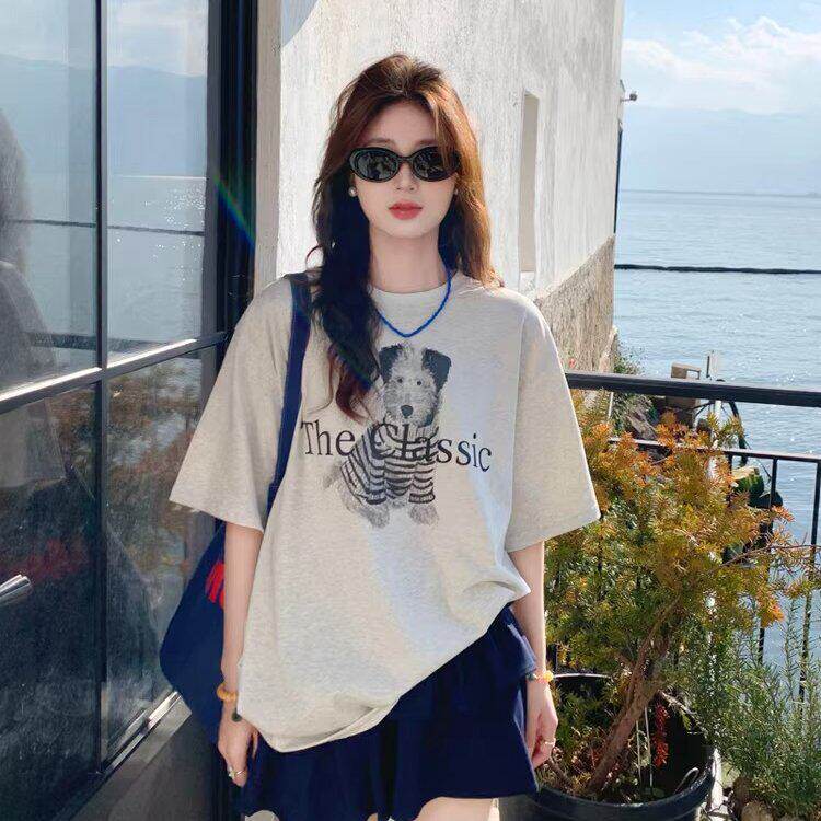 韩系纯棉2026夏季新款bm港味宽松百搭上衣chic卡通印花短袖T恤女