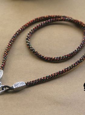 4mm纯手工编织高档红五彩+黑色绳1挂2挂佛牌m扣挂绳包银边牙坠绳