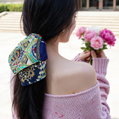 法式 印花方巾大肠发圈缎面复古发绳马尾绑发头绳高级感扎头发饰品