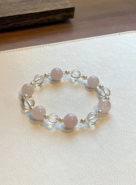 可爱家泡泡云朵优化白水晶海蓝色玉髓手链天然粉水晶手串学生