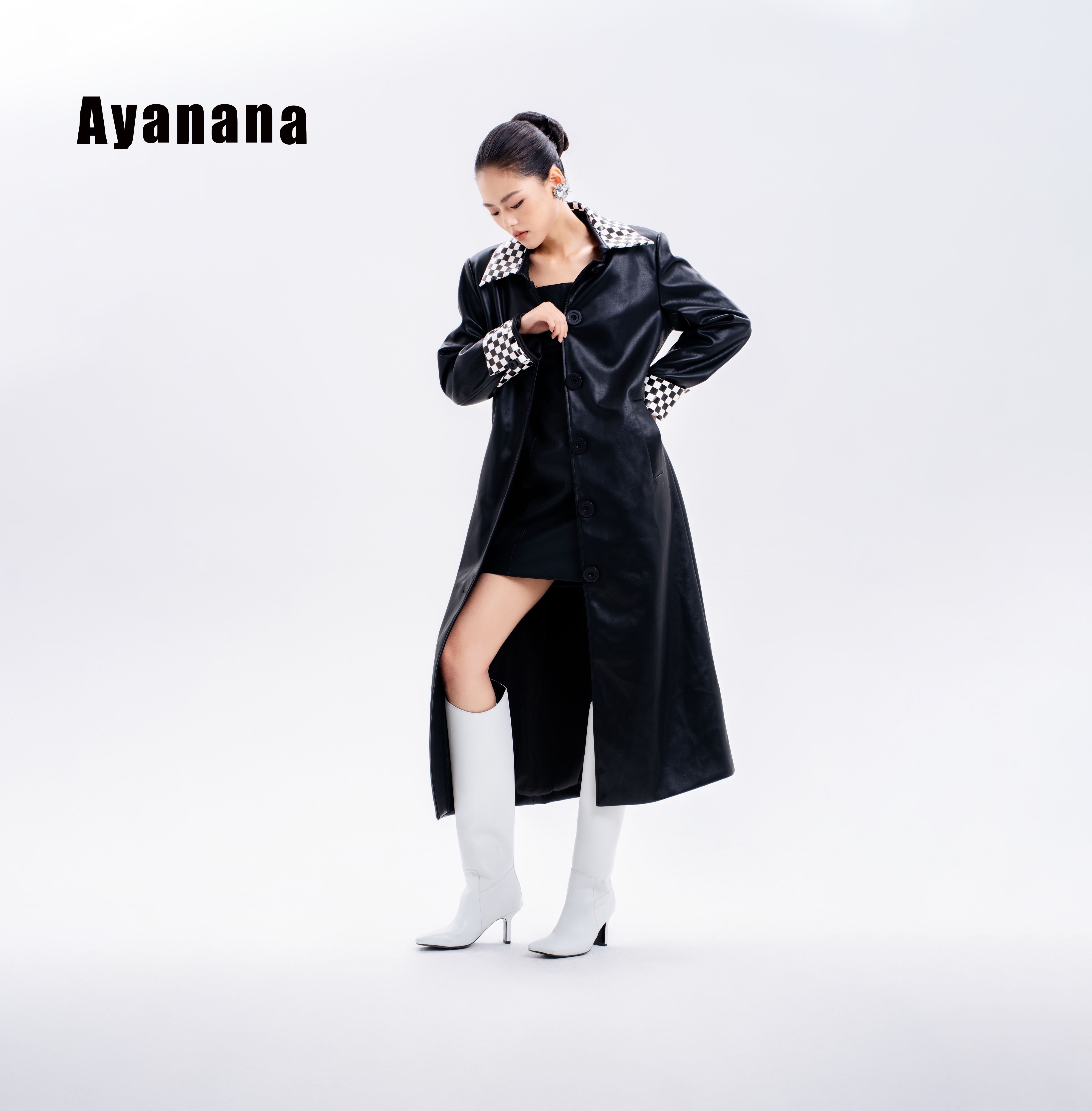 Ayanana秋冬拼接皮衣外套长款宽松保暖气质皮大衣气质百搭