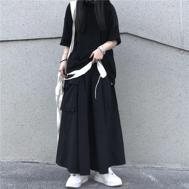 暗黑松紧腰黑色长裤裤裙