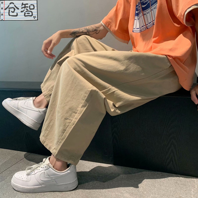 复古日系松紧腰纯棉阔腿裤夏季