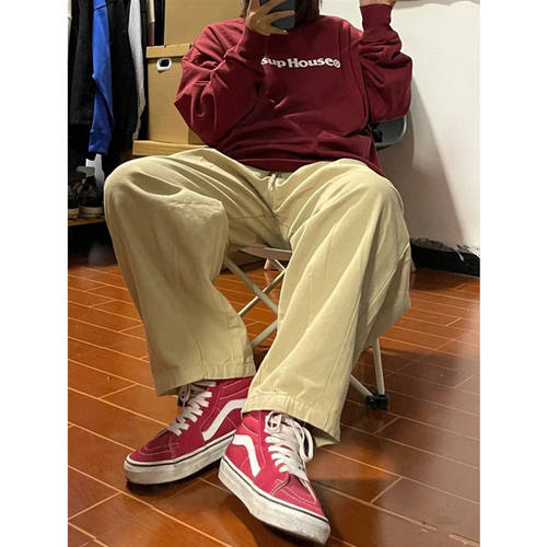 春秋日系复古纯棉宽松休闲裤