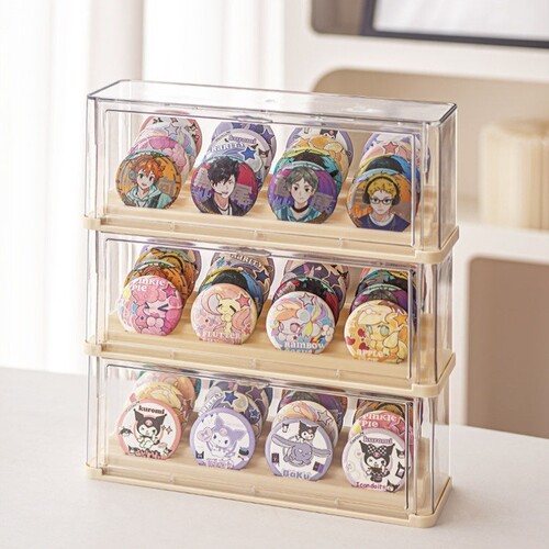 吧唧收纳盒阶梯谷子周边透明展示架桌面动漫徽章58mm立牌防尘架