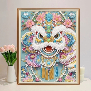 新款大尺寸醒狮珍珠画创意diy钻石画手工材料包制作装饰客厅挂画