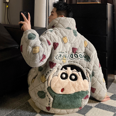 蜡笔小新特厚三层夹棉睡衣家居服