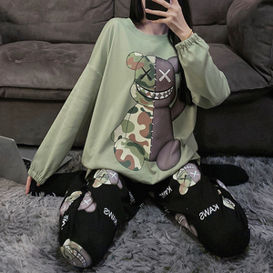 春秋款女士长袖睡衣秋天加肥大码宽松纯棉秋冬季网红风家居服全棉