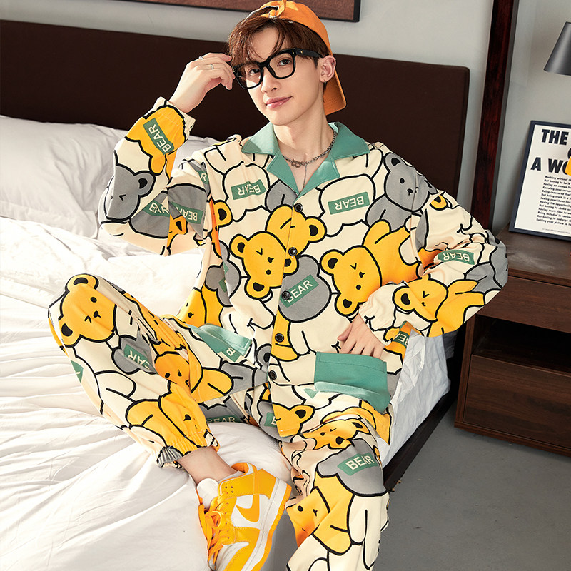 纯棉男童睡衣春秋季款长袖青少年学生大童卡通可爱秋冬男士家居服