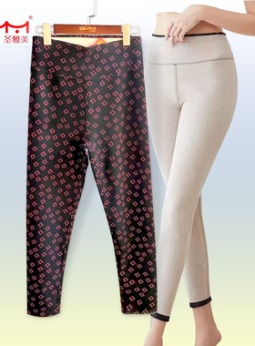 圣雅美正品女山羊绒高腰时尚外穿高弹宽松春秋中厚花保暖裤80240