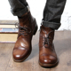 英伦复古牛皮植鞣商务皮靴阿美咔叽美式 厚底真皮手工装 靴马丁靴男