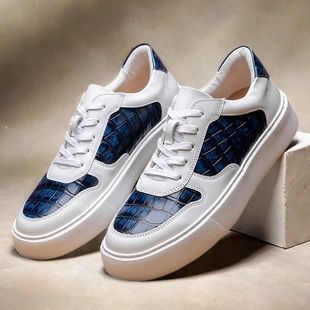 英伦复古拼色真皮男休闲小白鞋高端商务厚底板鞋潮流时尚手工男鞋