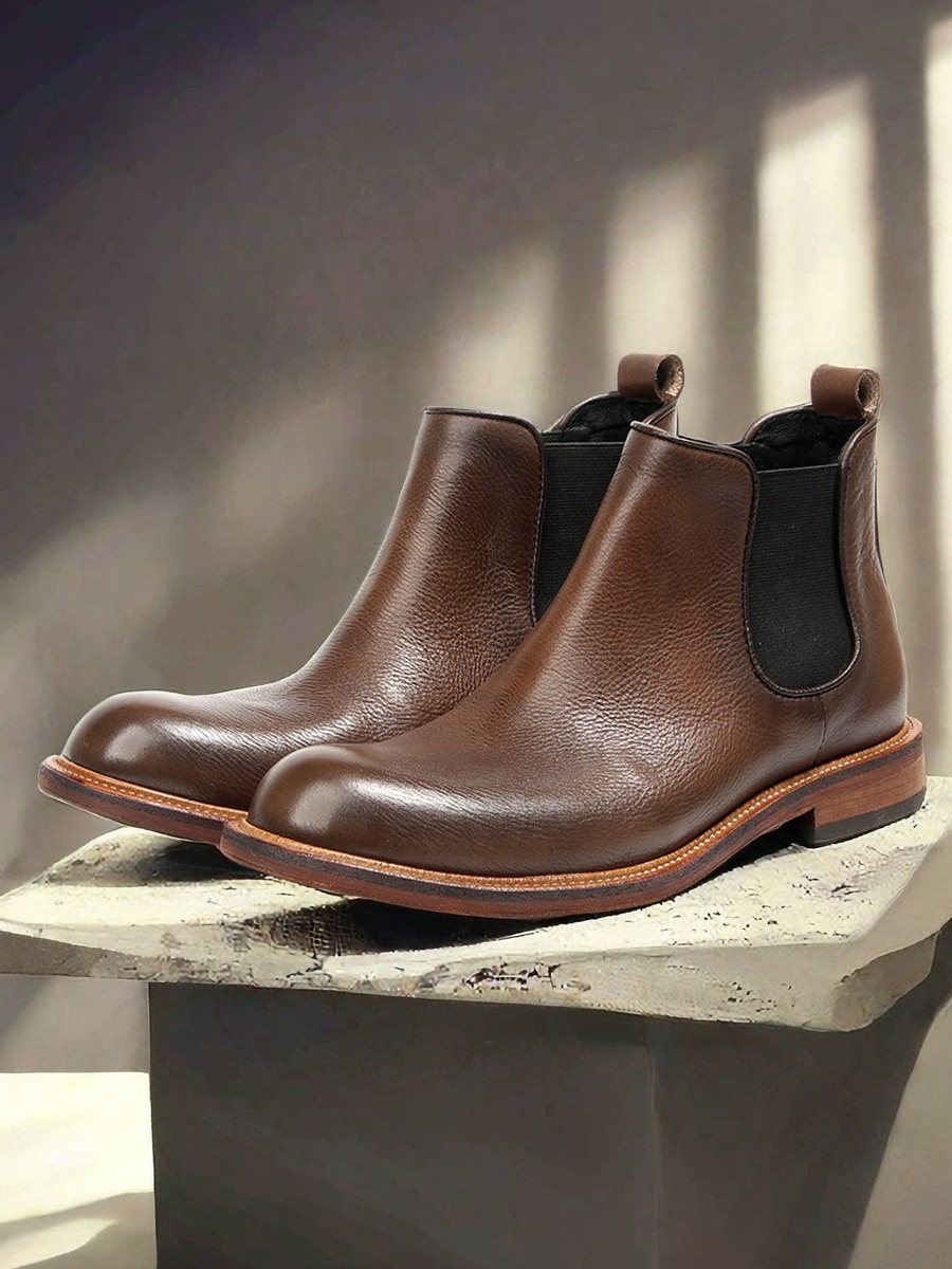 KIXSIZE BRITISH SLEEVE VINTAGE INS STYLE CHELSEA BOOTS MENS ANKLE BOOTS ITALIAN LEATHER RUBBED HIGH-TOP BOOTS