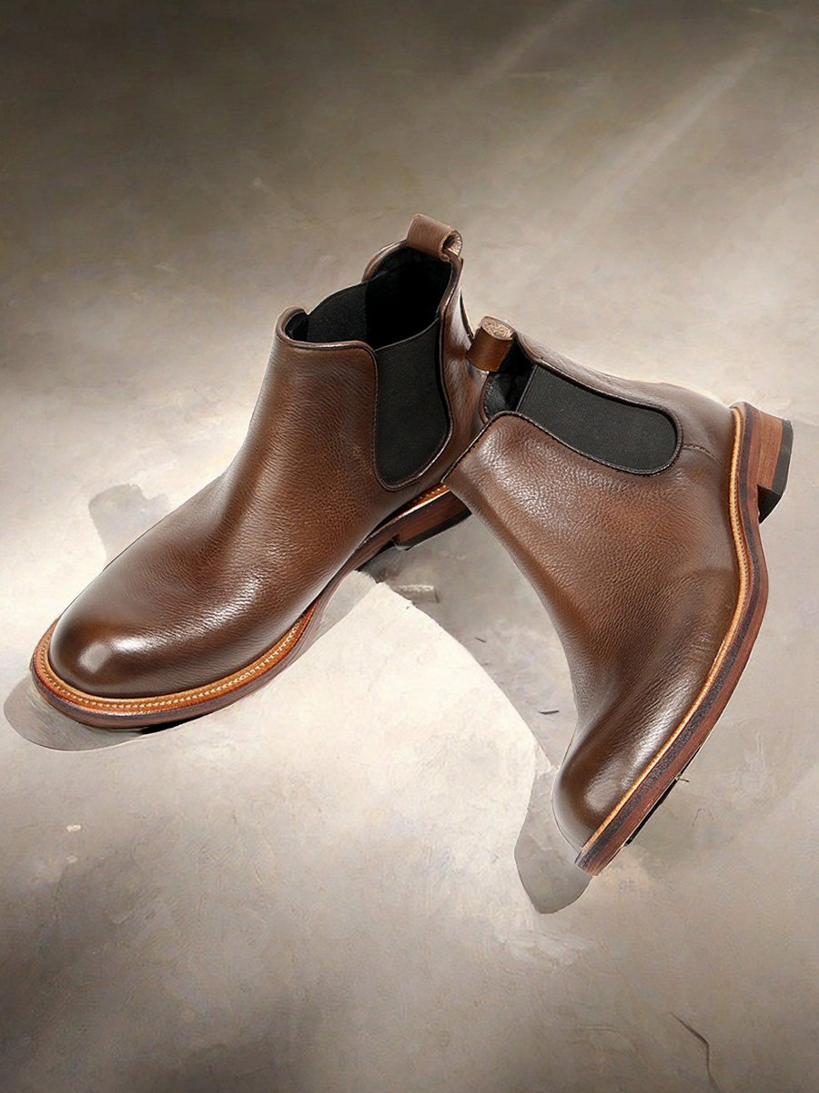 KIXSIZE BRITISH SLEEVE VINTAGE INS STYLE CHELSEA BOOTS MENS ANKLE BOOTS ITALIAN LEATHER RUBBED HIGH-TOP BOOTS