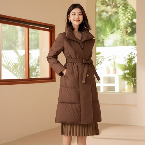 2026冬季系带加厚过膝长款羽绒服