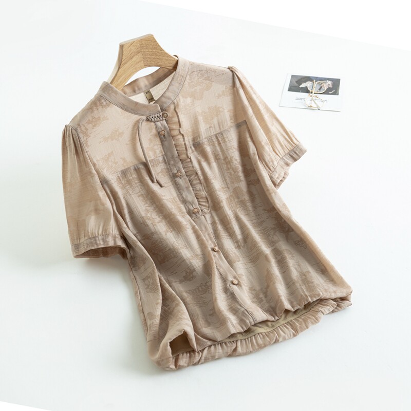 乔妮塔品牌女装2025夏季新款盘扣短袖新中式国风天丝小衫短款上衣